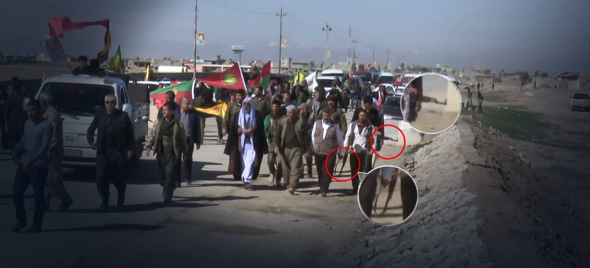 Photos of protesters reveal some of them had guns in their hands with Hasaka plate numbers on their vehicles in Khanasor town, western Sinjar (Shingal) city, southwestern Kurdistan Region, March 14, 2017. (Photo: screenshot from ROJ/ANHA footages)